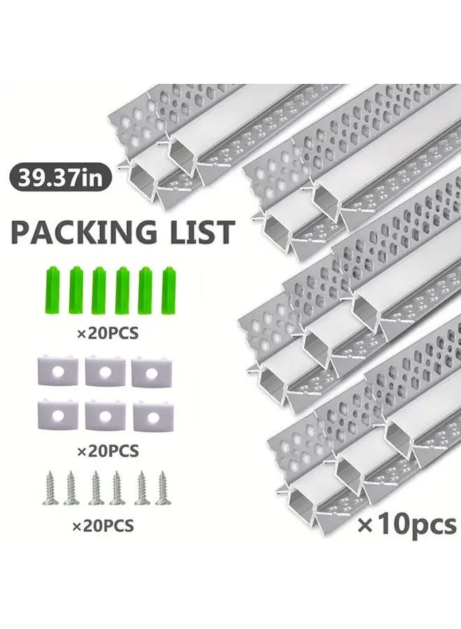 10pcs 3 3ft Aluminum LED Strip Channel With Concave Convex Corners Milky White Cover - Image 1